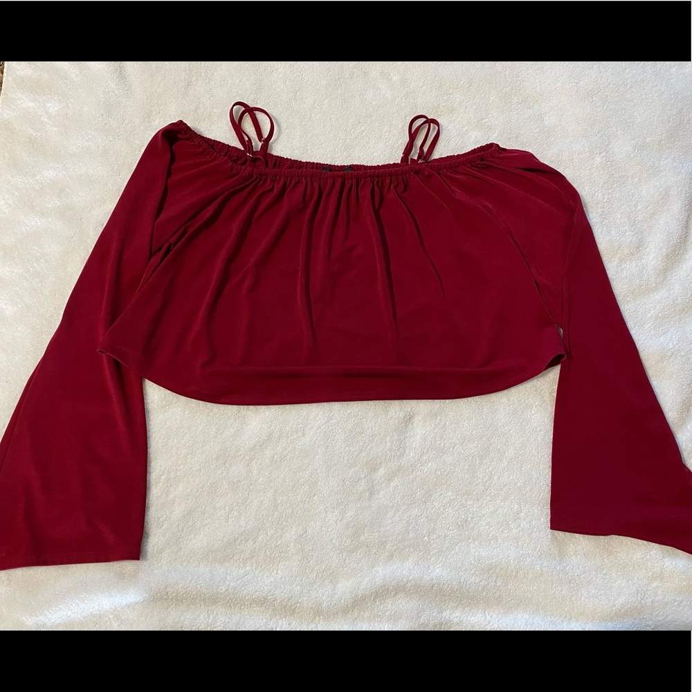 Maroon Boho Long Sleeve Crop Top
